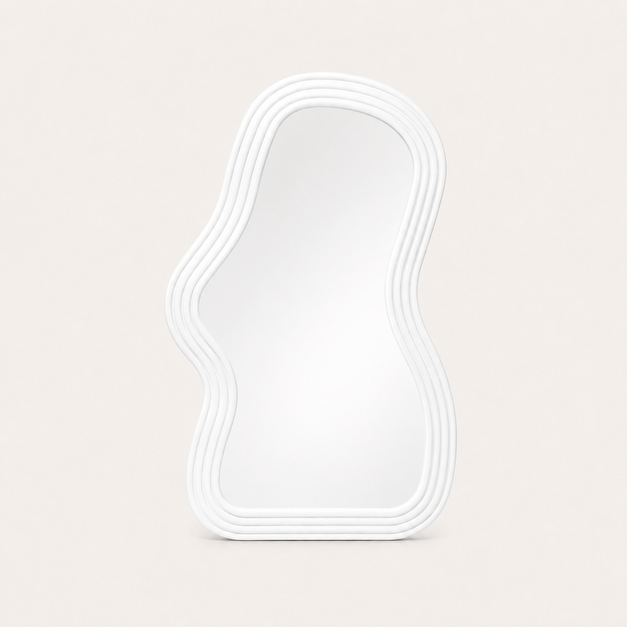 Miroir Mural à La Silhouette Ondulée Blanc  — Cadre Irrégulier