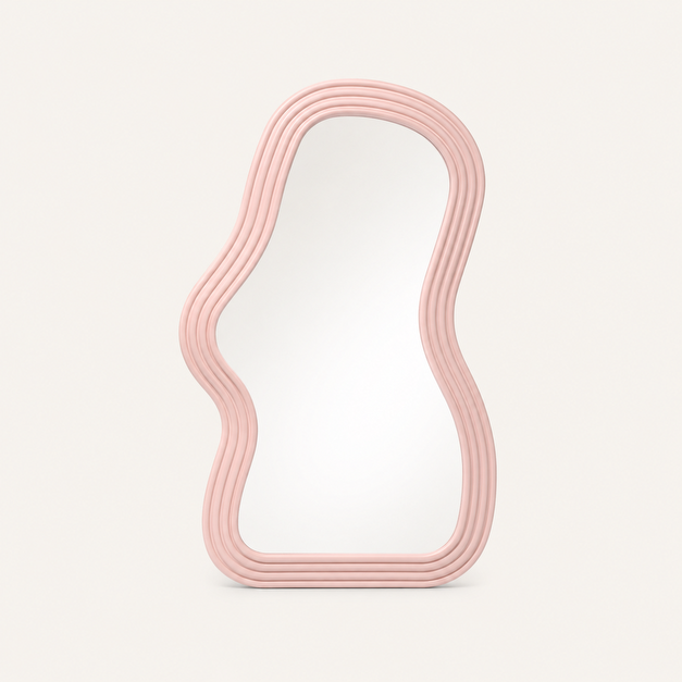 Miroir Mural à La Silhouette Ondulée Rose  — Cadre Irrégulier