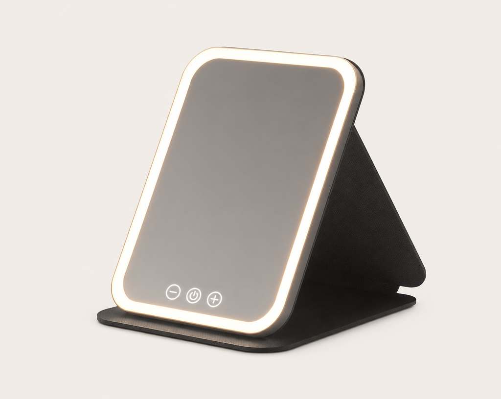 Miroir de Maquillage LED Pliable Noir — Touch & Recharge USB
