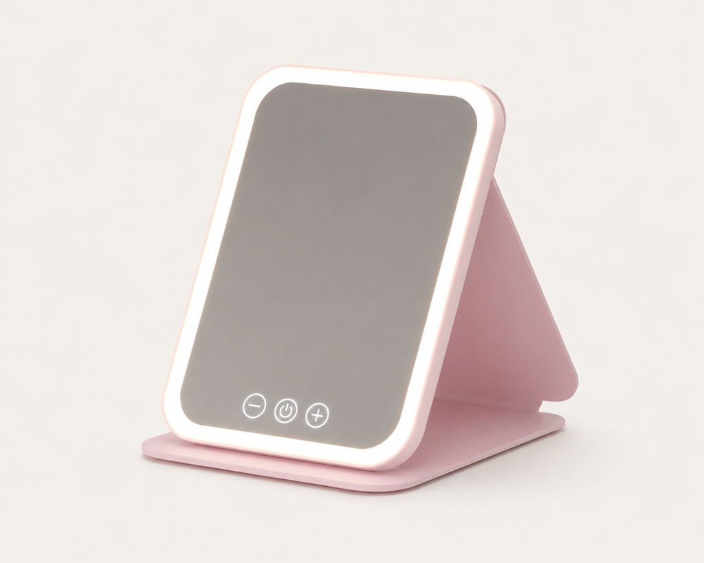 Miroir de Maquillage LED Pliable Rose — Touch & Recharge USB