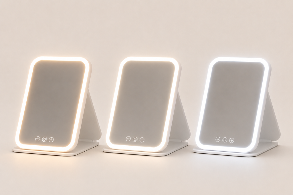 Miroir de Maquillage LED Pliable Blanc — Touch & Recharge USB