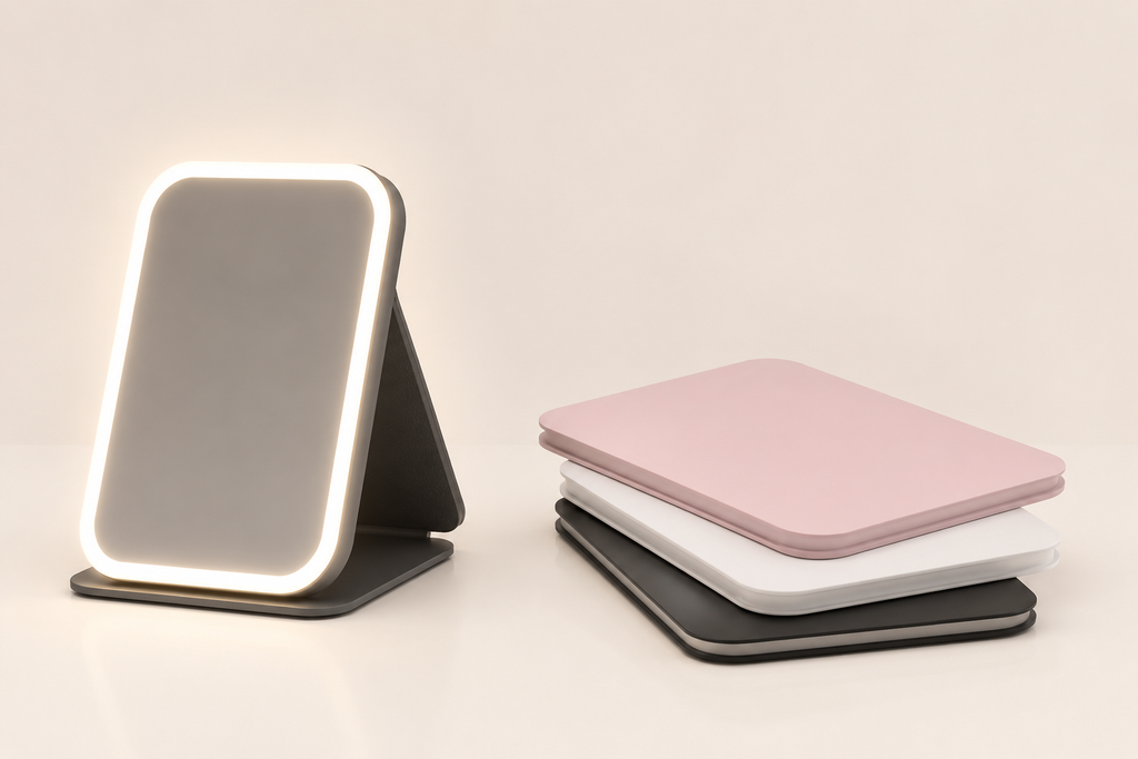 Miroir de Maquillage LED Pliable Blanc — Touch & Recharge USB