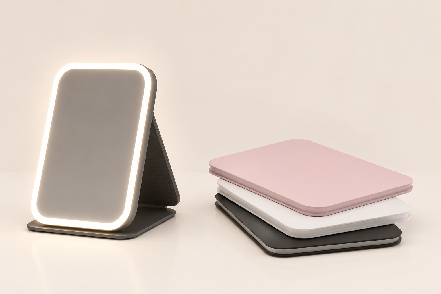 Miroir de Maquillage LED Pliable Blanc — Touch & Recharge USB