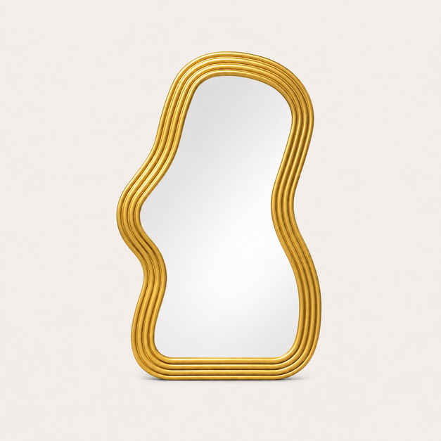 Miroir Mural à La Silhouette Ondulée Or  — Cadre Irrégulier