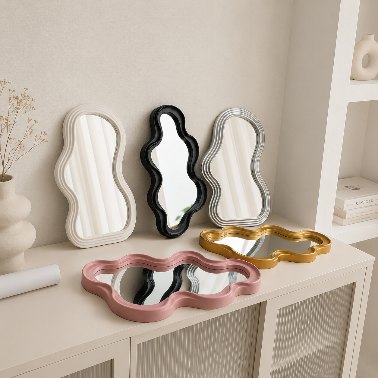 Miroir Mural Ondulé Argenté — Silhouette Nuage