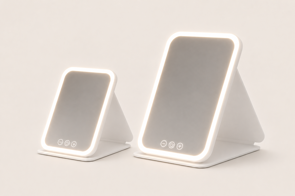 Miroir de Maquillage LED Pliable Blanc — Touch & Recharge USB