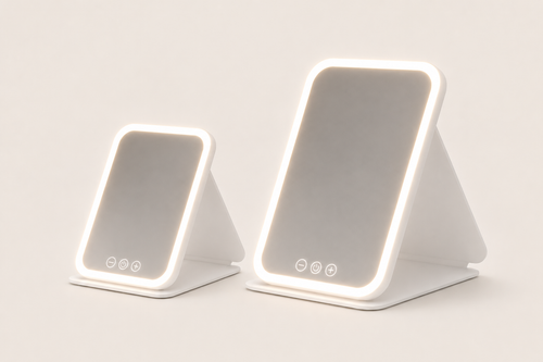 Miroir de Maquillage LED Pliable Blanc — Touch & Recharge USB