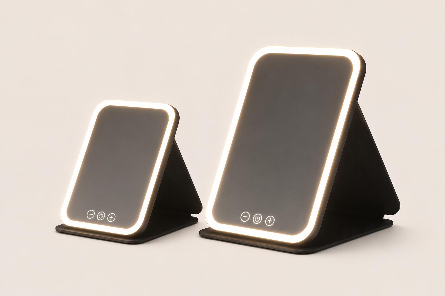 Miroir de Maquillage LED Pliable Noir — Touch & Recharge USB