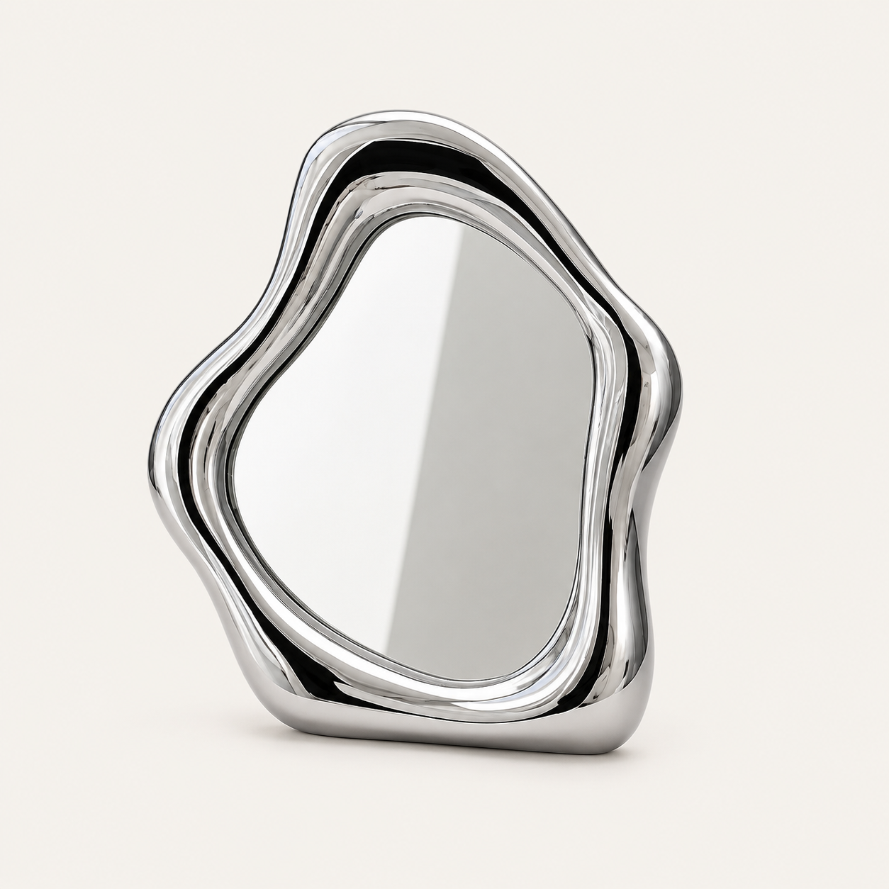 Miroir Décoratif Argenté — Silhouette Ondulée