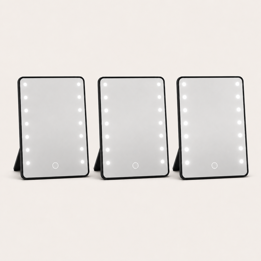 Miroir de Maquillage LED Noir — Support Pliable USB