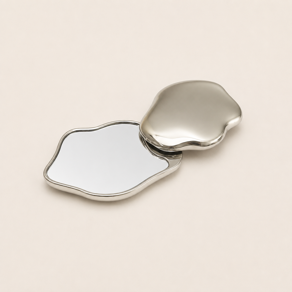 Mini Miroir de Poche Métal — Double Face Pivotant