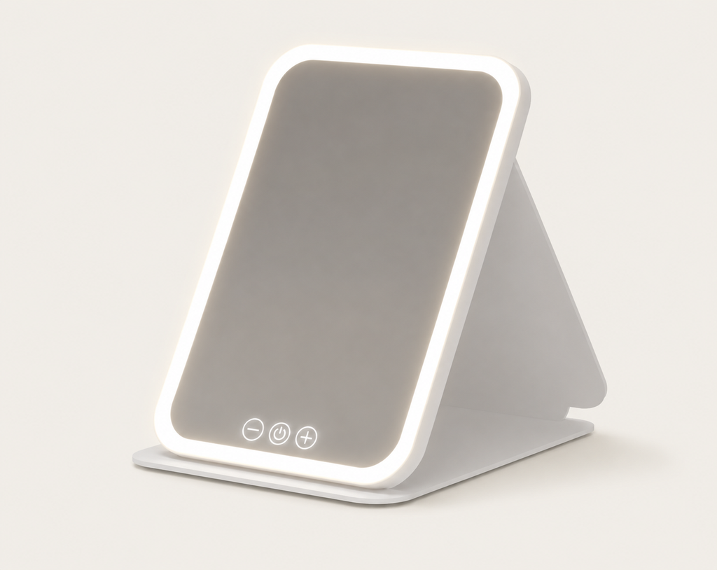 Miroir de Maquillage LED Pliable Blanc — Touch & Recharge USB