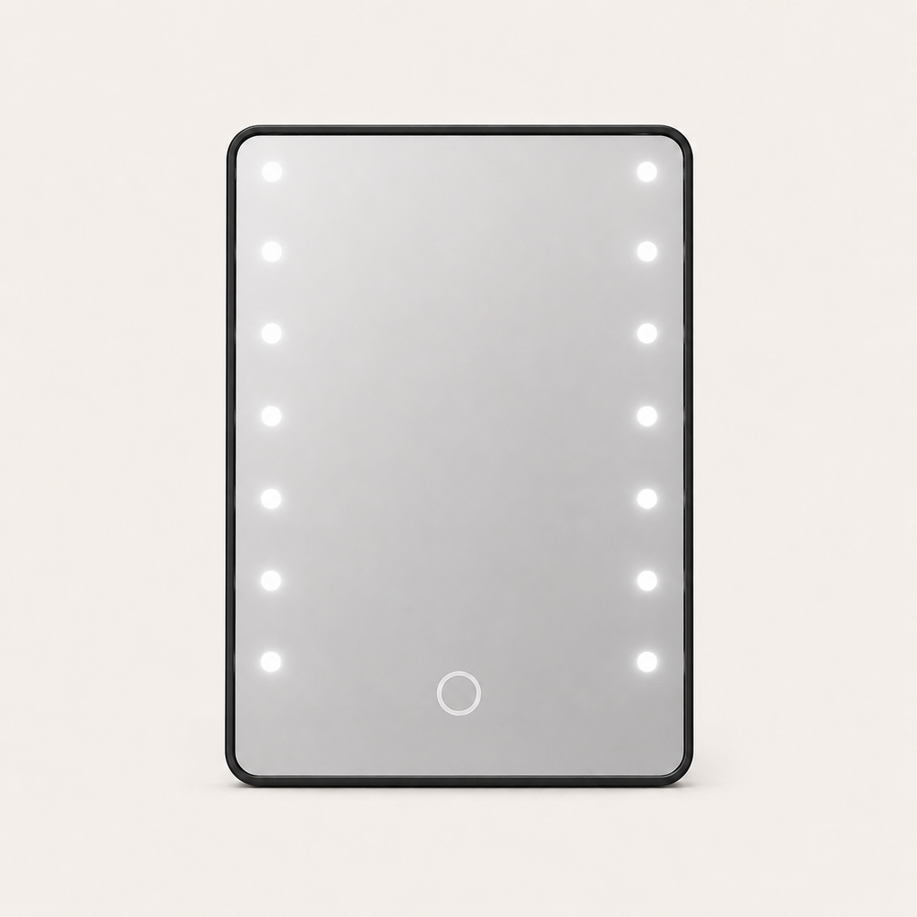 Miroir de Maquillage LED Noir — Support Pliable USB