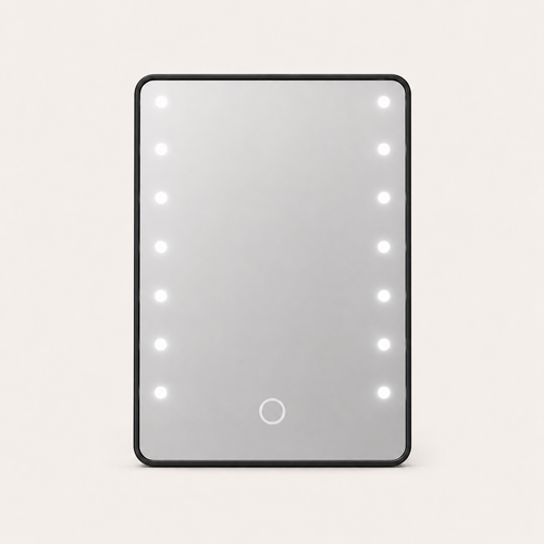 Miroir de Maquillage LED Noir — Support Pliable USB