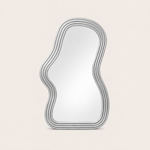 Miroir Mural à La Silhouette Ondulée Argent  — Cadre Irrégulier