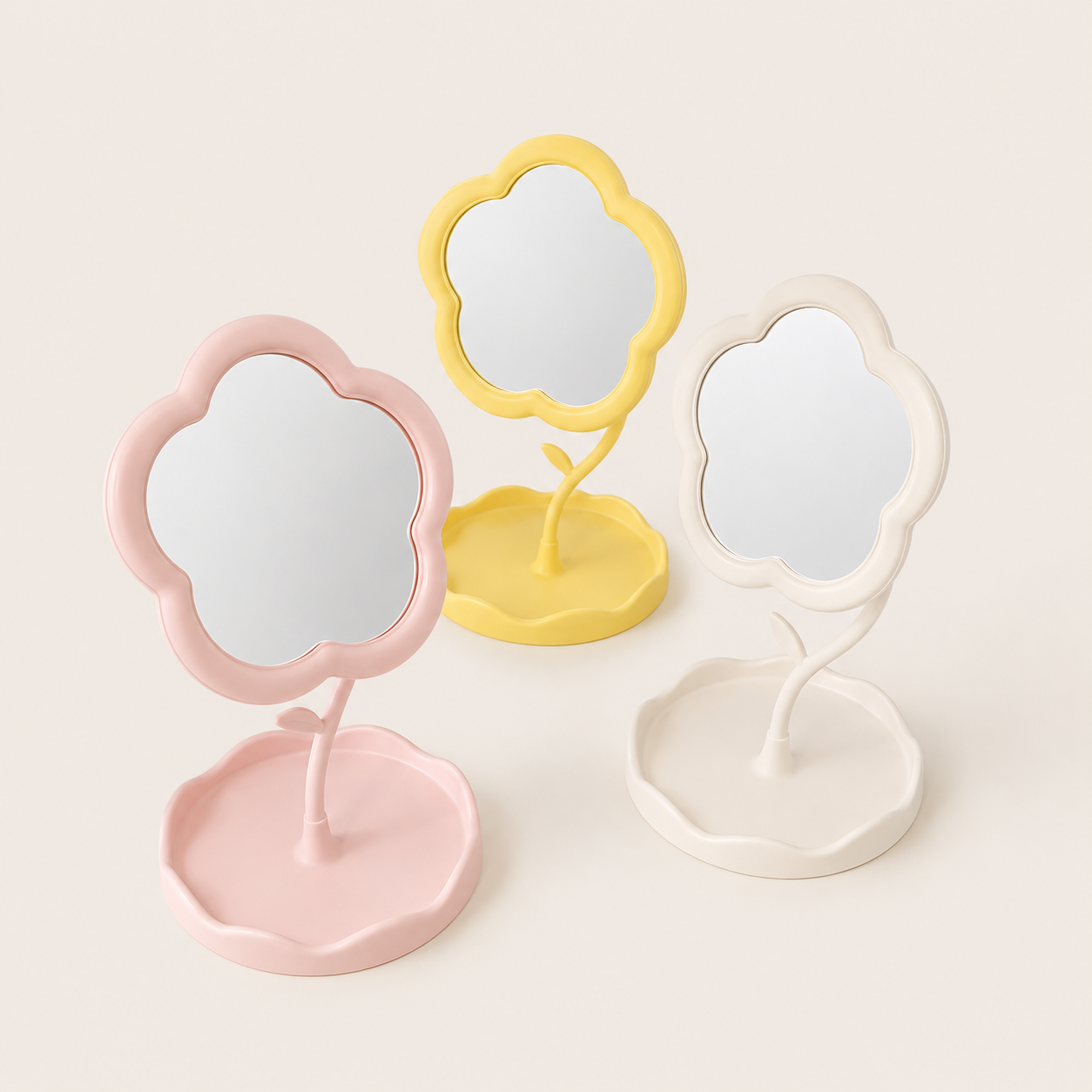 Miroir de Bureau Fleur Beige — Design Créatif