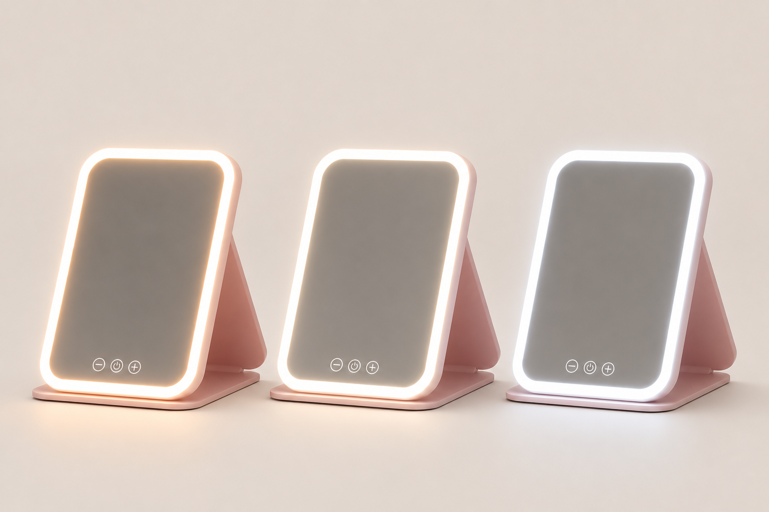 Miroir de Maquillage LED Pliable Rose — Touch & Recharge USB