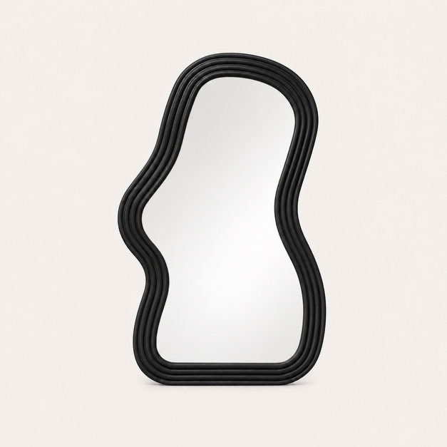Miroir Mural à La Silhouette Ondulée  Noir — Cadre Irrégulier