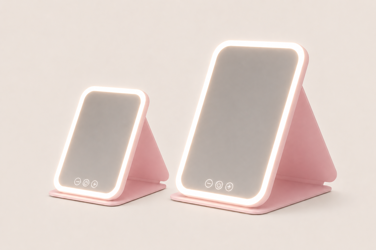 Miroir de Maquillage LED Pliable Rose — Touch & Recharge USB