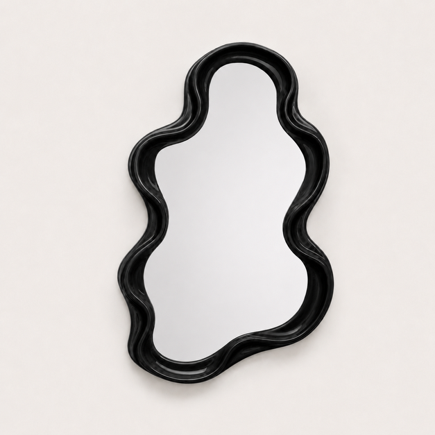 Miroir Mural Ondulé Argenté Noir — Silhouette Nuage